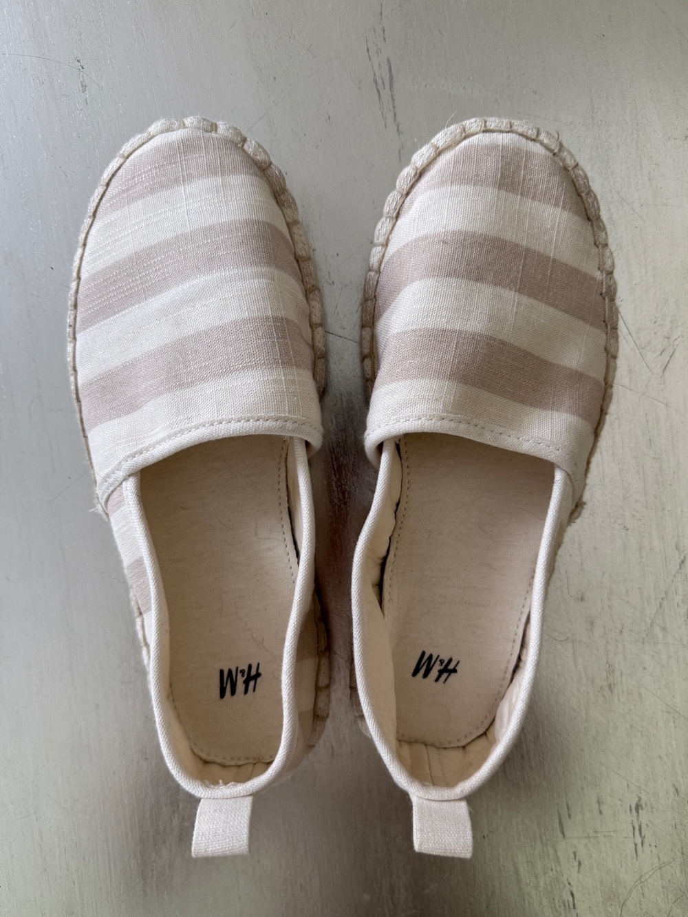 H&M Beige and White Striped Kids Canvas Espadrille Moccasins Slip-on Shoes